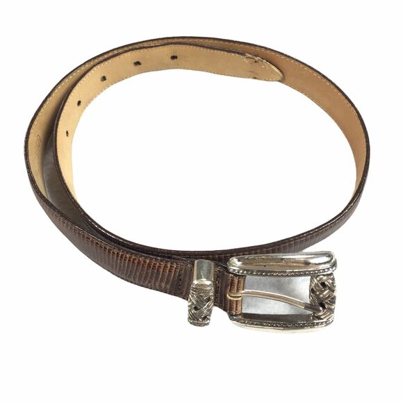 Brighton Leather Goods Belt with Silver Hardware Size 30-36 Large Dark Brown